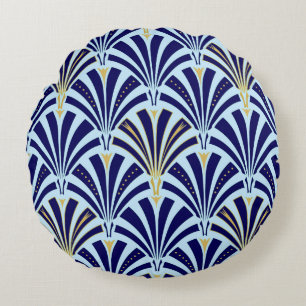 Art Deco-Lüftermuster - Kobalt und Himmel blau Rundes Kissen