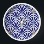 Art Deco-Lüftermuster - Kobalt und Himmel blau Uhr<br><div class="desc">Digitale Reproduktion eines klassischen Art-Deco-Tapeten,  Fanmuster - kobaltblau am hellblauen Himmel,  mit Gold geschmückt</div>
