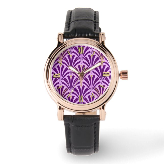 Art-Deco-Lüftermuster - lila und orchid Armbanduhr (Vorderseite)