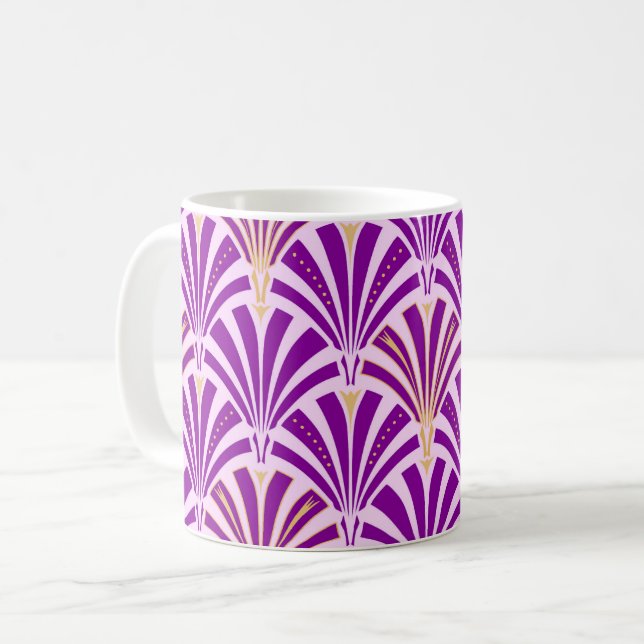 Art-Deco-Lüftermuster - lila und orchid Kaffeetasse (Vorderseite Links)