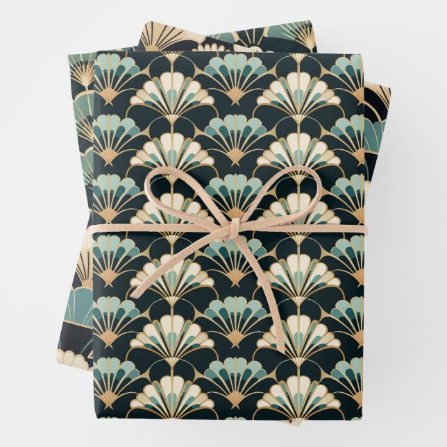 Art Deco Lüftermuster Matte Wrapping Paper Sheets Geschenkpapier Set (Beispiel)