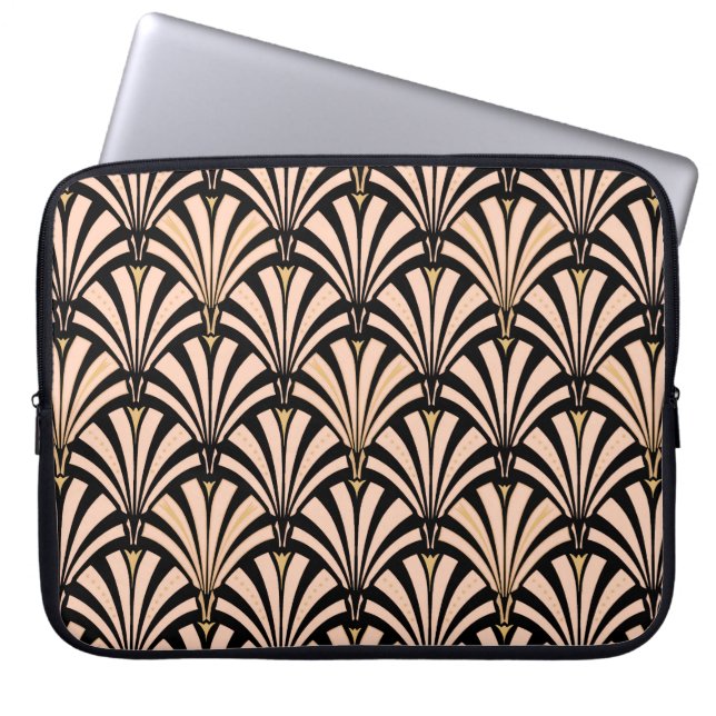 Art-Deco-Lüftermuster - Pfirsich auf schwarz Laptopschutzhülle (Vorderseite)