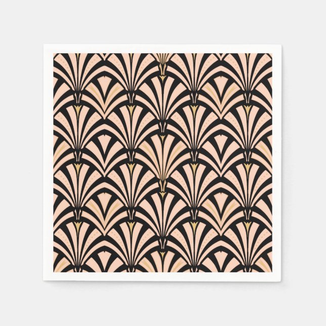 Art-Deco-Lüftermuster - Pfirsich auf schwarz Serviette (Vorderseite)