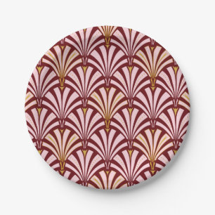 Art-Deco-Lüftermuster - Rosa und Bordeaux Pappteller