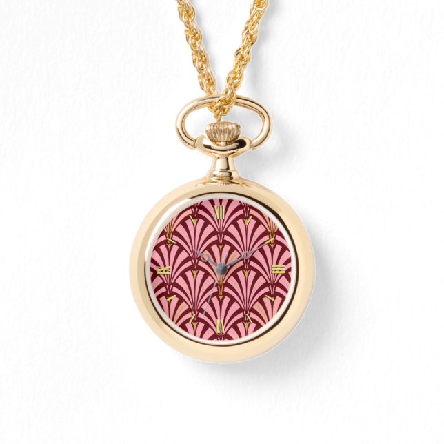 Art-Deco-Lüftermuster - Rosa und Maron Armbanduhr (Vorderseite)