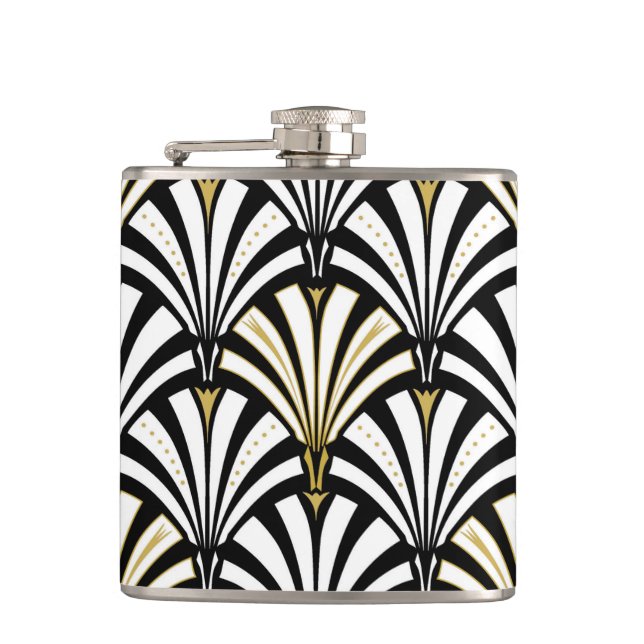 Art-Deco-Lüftermuster - Schwarzweiß Flachmann (Vorderseite)