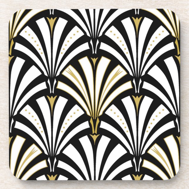 Art-Deco-Lüftermuster - Schwarzweiß Getränkeuntersetzer (Vorderseite)
