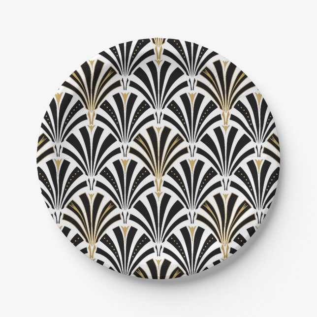 Art-Deco-Lüftermuster - Schwarzweiß Pappteller (Vorderseite)