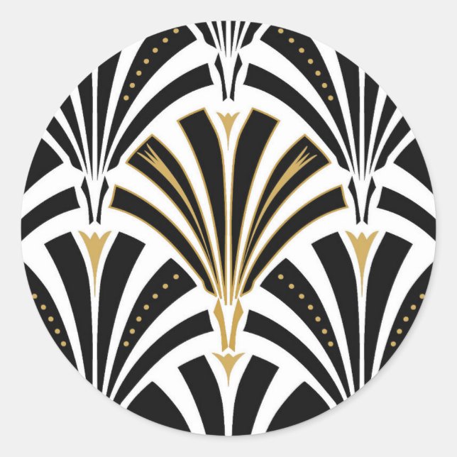 Art-Deco-Lüftermuster - Schwarzweiß Runder Aufkleber (Vorderseite)