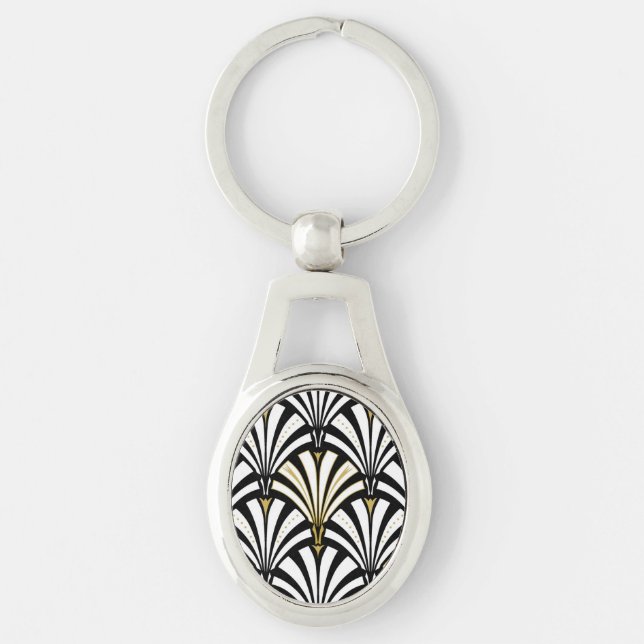 Art-Deco-Lüftermuster - Schwarzweiß Schlüsselanhänger (Vorderseite)