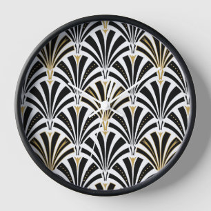 Art-Deco-Lüftermuster - Schwarzweiß Uhr
