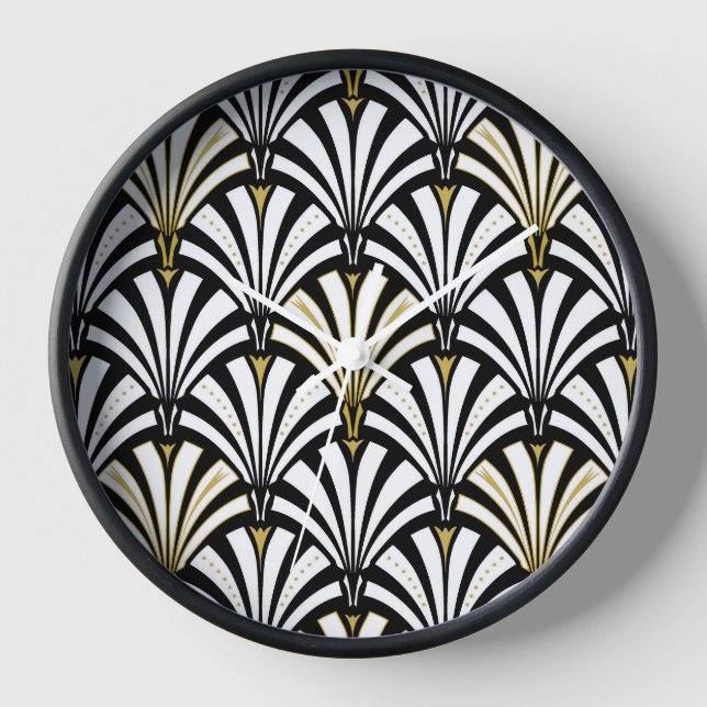 Art-Deco-Lüftermuster - Schwarzweiß Wanduhr (Vorderseite)