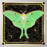 Art Deco Luna Moth Poster<br><div class="desc">Vintage Limon-grüne Lunamotte mit großformatigen Flügeln.</div>