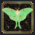 Art Deco Luna Moth Poster<br><div class="desc">Vintage Limon-grüne Lunamotte mit großformatigen Flügeln.</div>