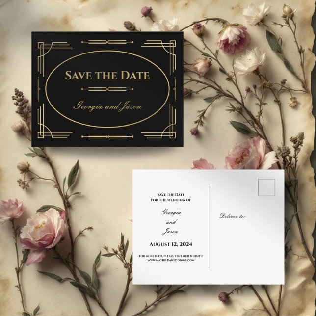 Art Deco Luxus Save the Date Card Einladungspostkarte (Von Creator hochgeladen)