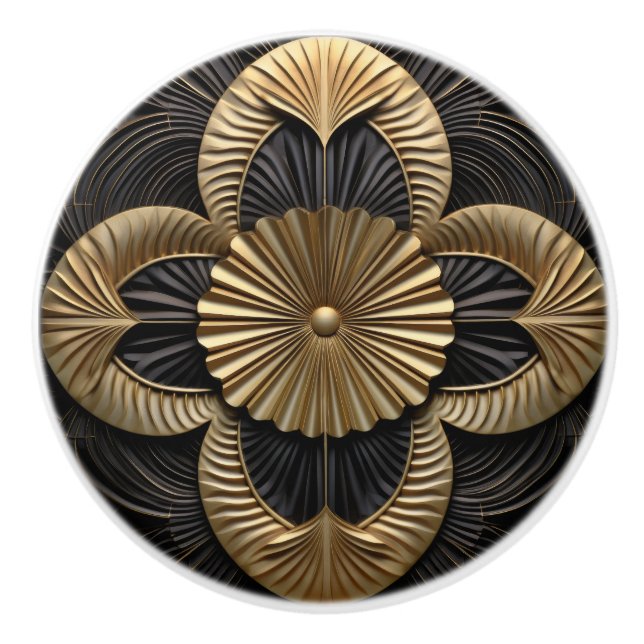 Art Deco Luxus Schwarz und Gold Keramikknauf (Vorderseite)