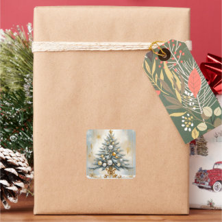 Art Deco Luxus Weihnachten Quadratischer Aufkleber