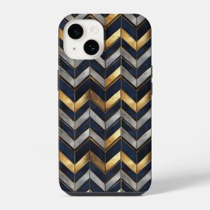 "Art Deco Luxusdesign: Gold, Silber & Blau iPhone 14 Hülle