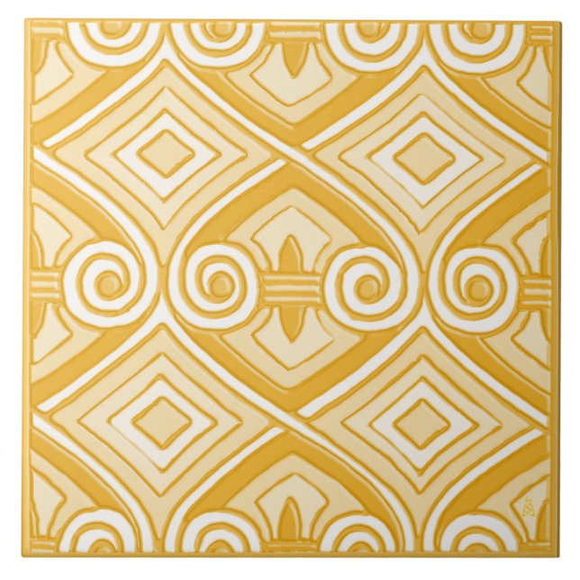 Art Deco macht Persia (Gelb und Creme) Fliese (Vorderseite)