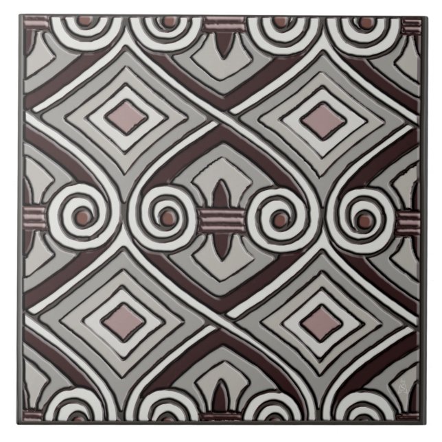 Art Deco macht Persia (Grau, Oxblut, Mauve) Fliese (Vorderseite)