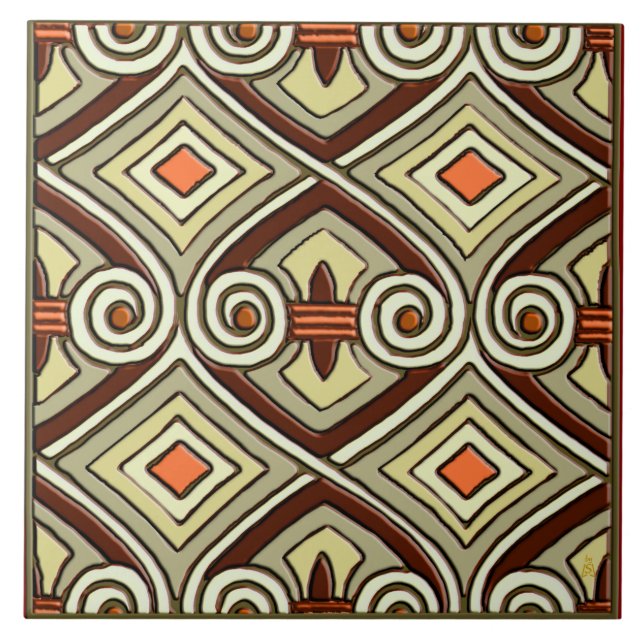 Art Deco macht Persia - Pea Green, Mandarine, Maro Fliese (Vorderseite)