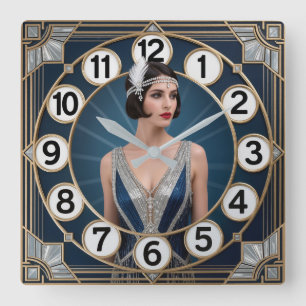 Art Deco Mädchen Quadratische Wanduhr