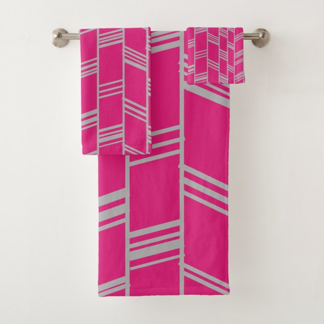 Art Deco Magenta Badhandtuch Set (Insitu)