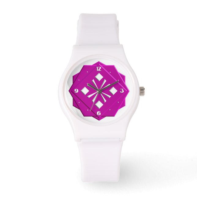 Art Deco magenta geometrisches Muster Armbanduhr (Vorderseite)
