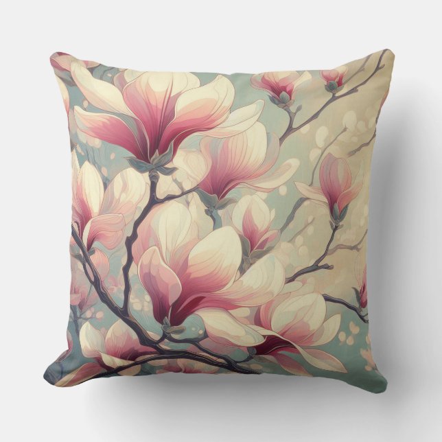 Art Deco Magnolia Pillow Kissen (Vorderseite)