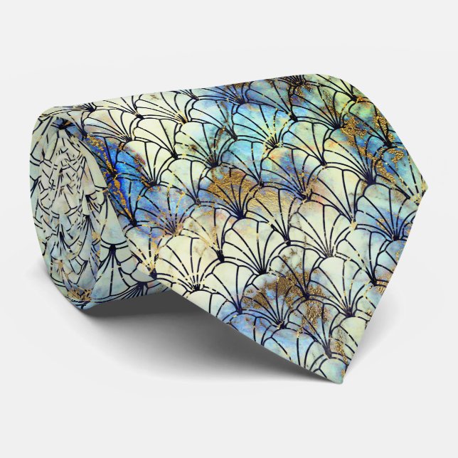 ART DECO MARBLE BLAUE AQUA GEMUSTERTE KRAWATTE (Gerollt)