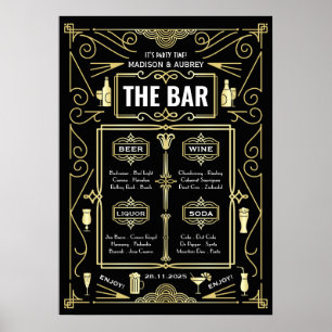 Art Déco Mariage Gold Black Great Gatsby Bar Menu