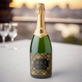 Art Déco Mariage noir et or Étiquette de bouteille