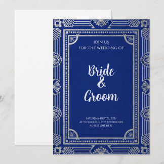 Art Deco Marineblau Silber Grau Einladung