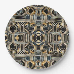 Art-Deco-Marmor Schwarz und Gold Jazzy Geometrisch Pappteller