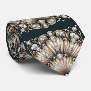 Art Deco Meeresmuschel Faux-Diamant Faux-Seide Krawatte