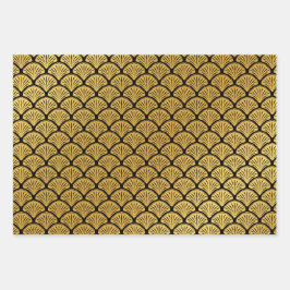 Art Déco Meerjungfrauenskala - Schwarz & Gold Geschenkpapier Set