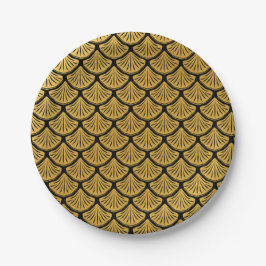 Art Déco Meerjungfrauenskala - Schwarz & Gold Pappteller