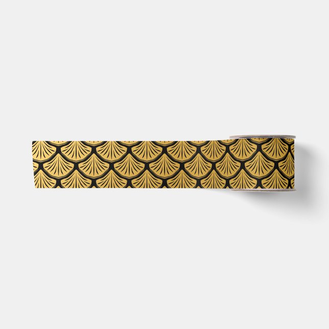 Art Déco Meerjungfrauenskala - Schwarz & Gold Satinband (Vorderseite)