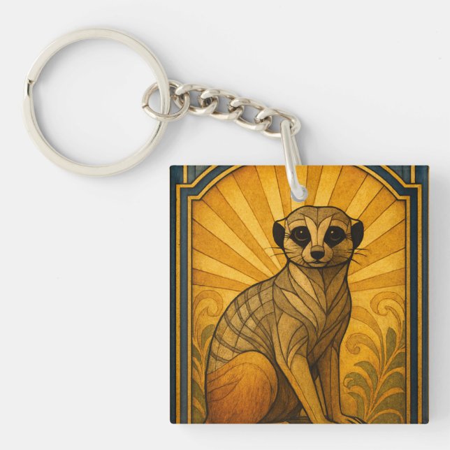 Art Deco Meerkat Illustration Schlüsselanhänger (Vorderseite)