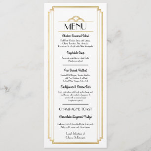 Art Deco Menü Gold Weiß Hochzeitsempfang Einladung