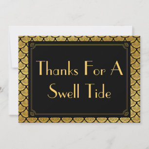 Art Deco Mermaid Scales - Dank Schwarz & Gold Dankeskarte