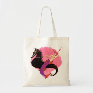 Art Deco Mermaid zum Schwarzen Seepferd Tragetasche