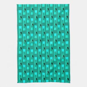 Art Deco Metallic Geometric - Pfau und Aquamarin Geschirrtuch