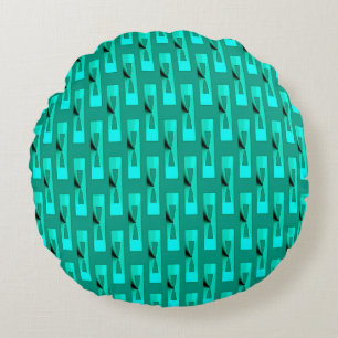 Art Deco Metallic Geometric - Pfau und Aquamarin Rundes Kissen