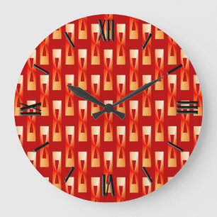 Art Deco Metallic Geometric - Rot und Koralle Große Wanduhr
