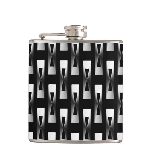 Art Deco Metallic Geometric - Silber und Schwarz Flachmann (Vorderseite)