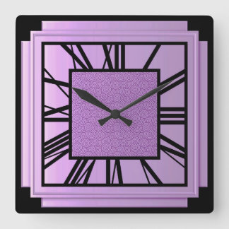 Art Deco, metallische Orchidee Quadratische Wanduhr
