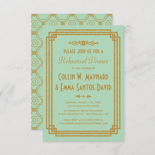 Art Deco Mini Probe Dinner Einladung (Vorne/Hinten)