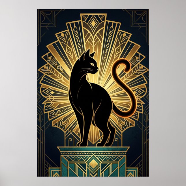 Art Deco Minimal Cat Profile Wall Art Poster (Vorne)