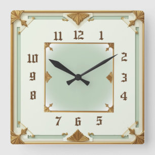 Art Deco Mint Quadratische Wanduhr